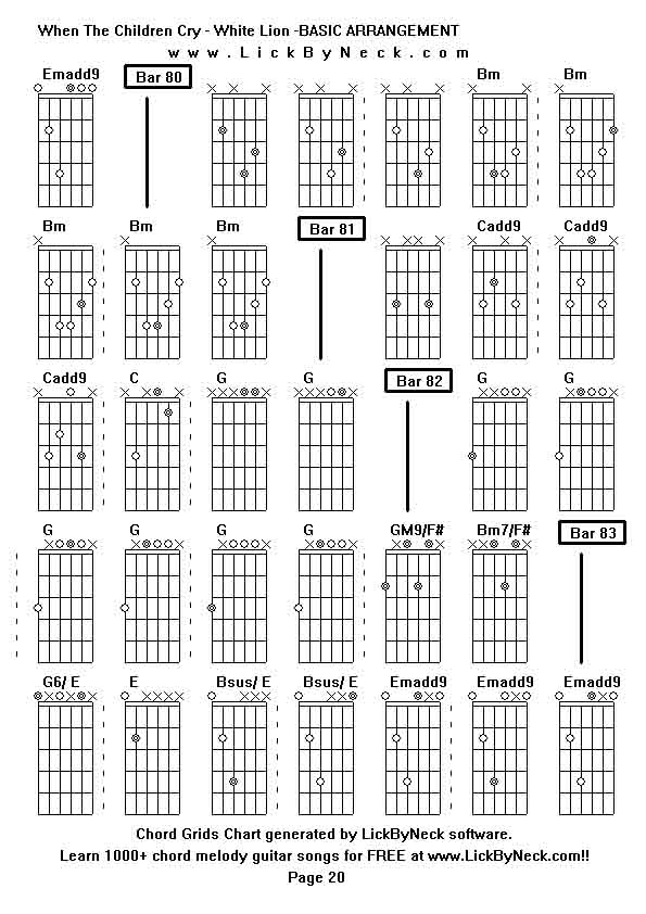 Chord Grids Chart of chord melody fingerstyle guitar song-When The Children Cry - White Lion -BASIC ARRANGEMENT,generated by LickByNeck software.